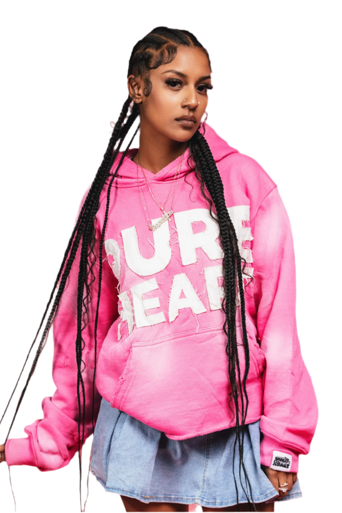 'Distressed' Hoodie Pink & White