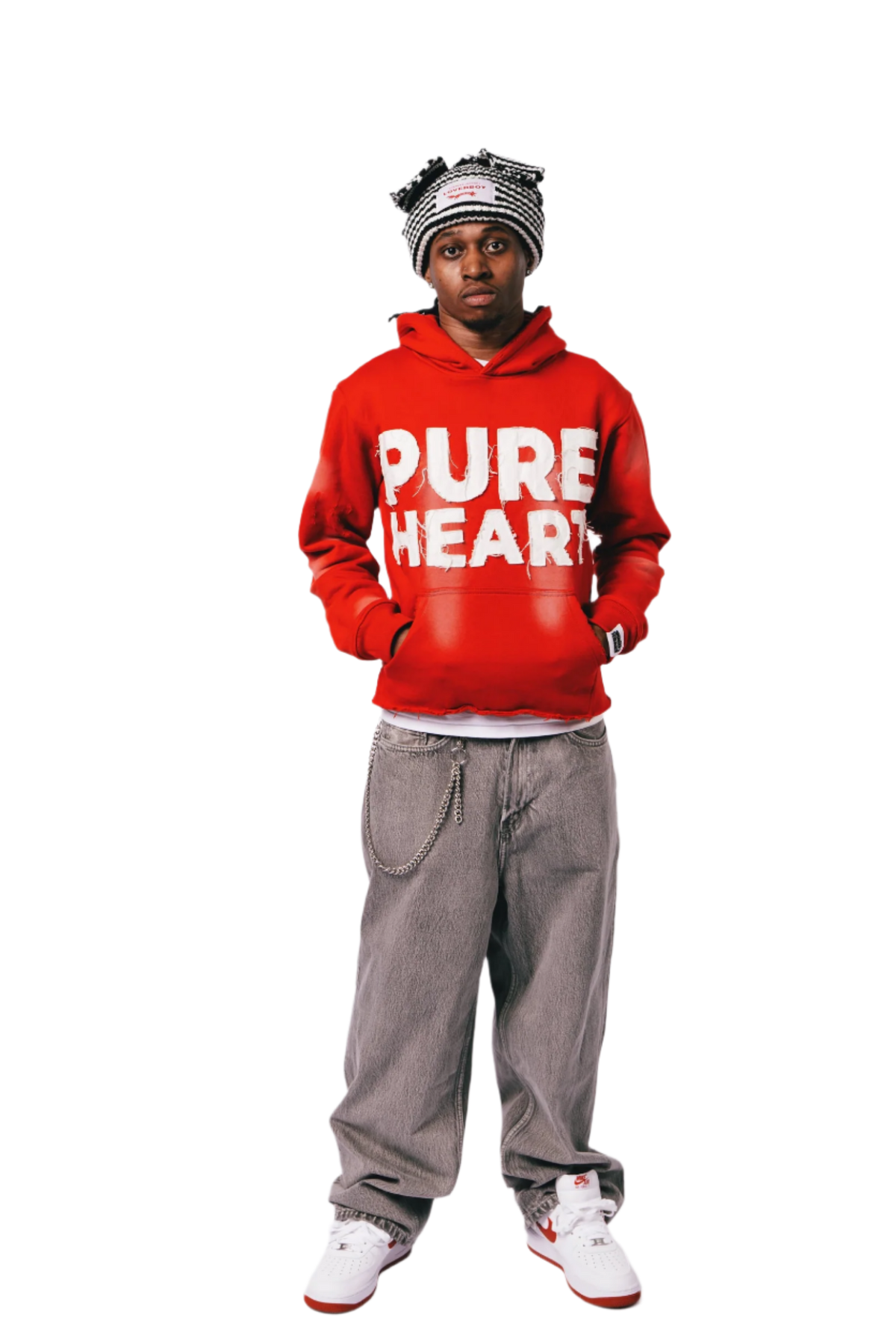 'Distressed' Hoodie Red