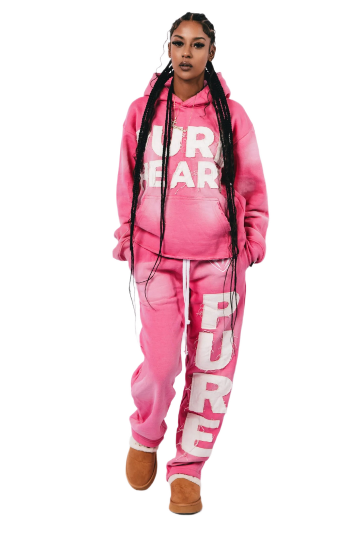 'Distressed' Sweatsuit Pink & White